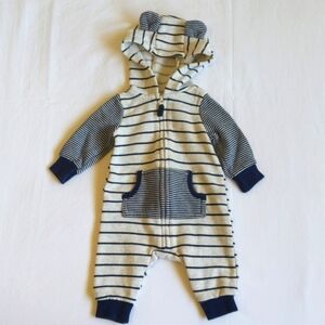 carter's comfy striped fleece-lined zip-up hoodie jumpsuit 3 months baby boy